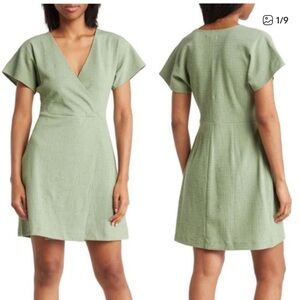 Madewell Cross Front Flutter Sleeve Wrap Dress in Dried Aloe Green Size XXS